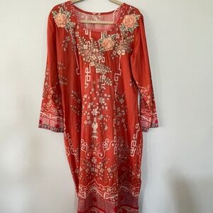 Orange Cotton Indian Kurti Hand Made
